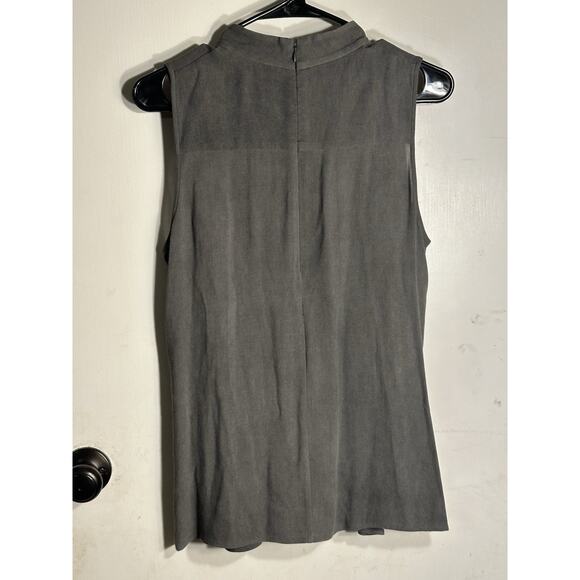 Theory Sleeveless Ruffles Top With Velvet Bow Gray SZ Medium Viscose Office Wear - Picture 3 of 7